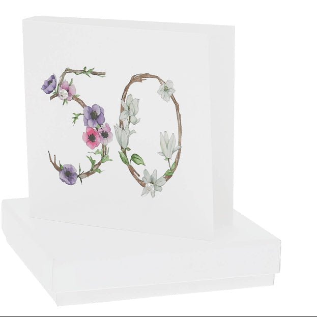 50th Birthday Sterling Silver CZ Stud Earrings | Floral Gift Card Earrings - Girls Trip Goods