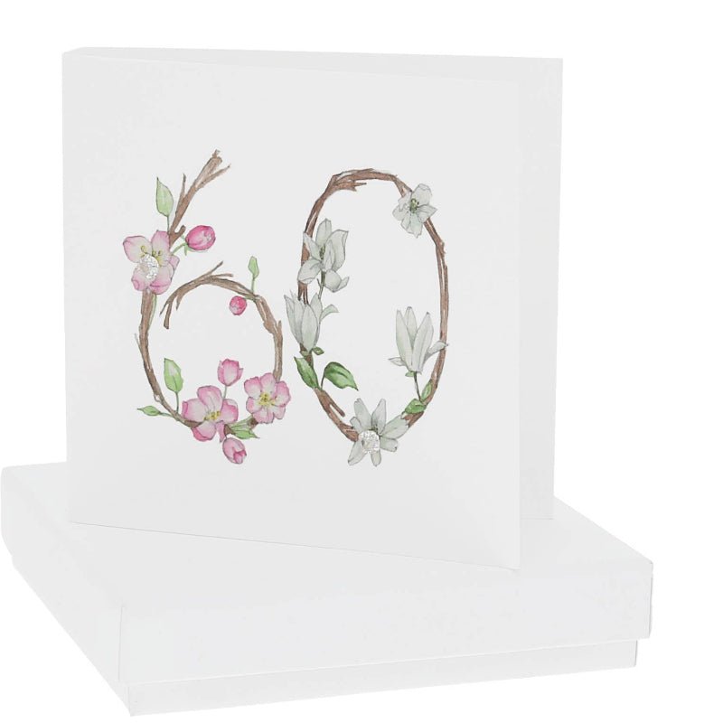 60th Birthday Sterling Silver CZ Stud Earrings | Floral Gift Card Earrings - Girls Trip Goods
