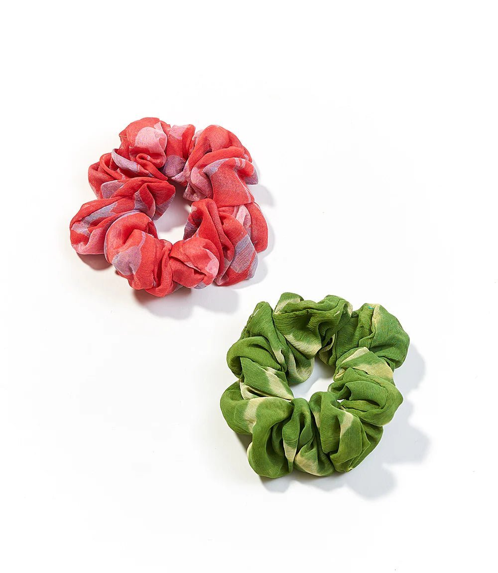 Assorted Upcycled Sari Scrunchies Set of 2 - Sustainable Hair Accessories - Girls Trip Goods