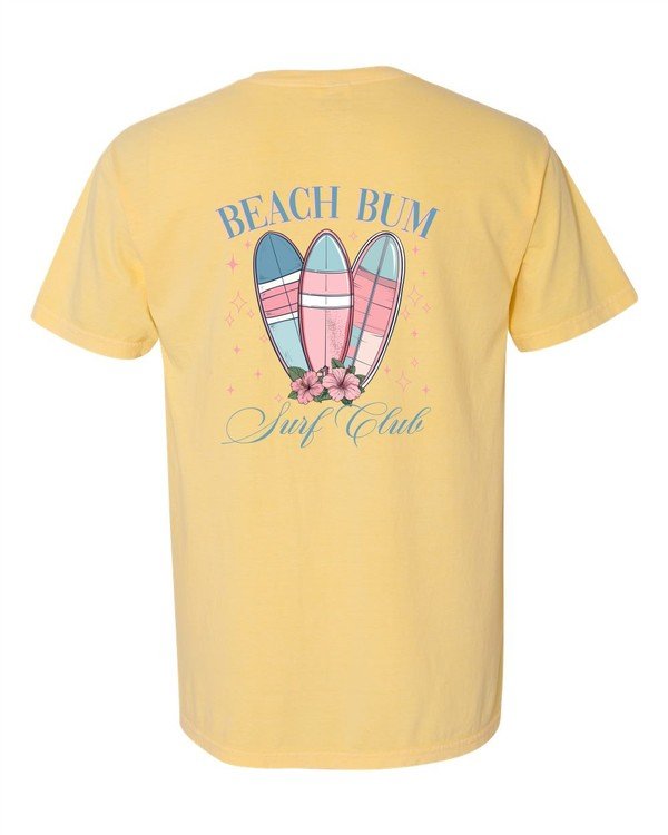 Beach Bum Surf Club Pocket Tee | Coastal Graphic Shirt - Girls Trip Goods