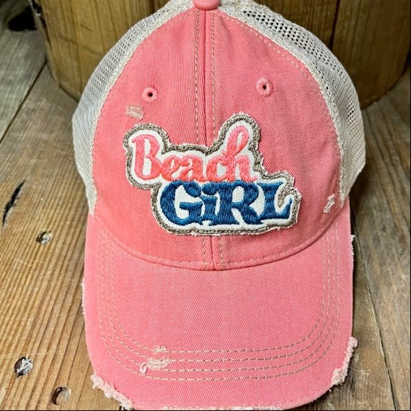 Beach Girl Distressed Mesh Snapback Hat - Handmade - Girls Trip Goods