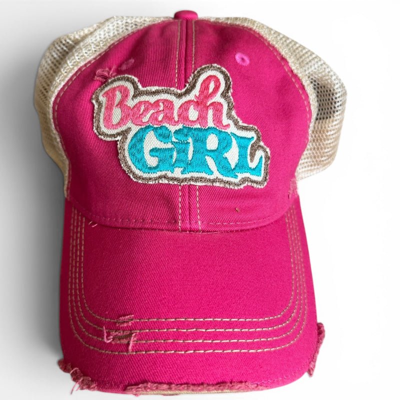 Beach Girl Distressed Mesh Snapback Hat - Handmade - Girls Trip Goods