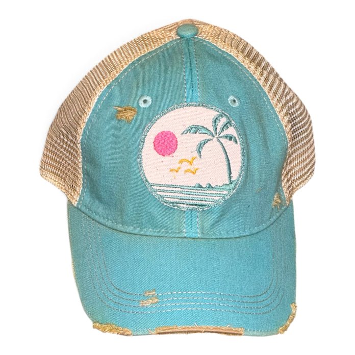 Beach Scene Distressed Mesh Snapback Baseball Cap - Girls Trip Goods