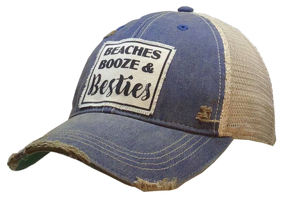 Beaches Booze & Besties Distressed Trucker Hat Baseball Cap - Girls Trip Goods