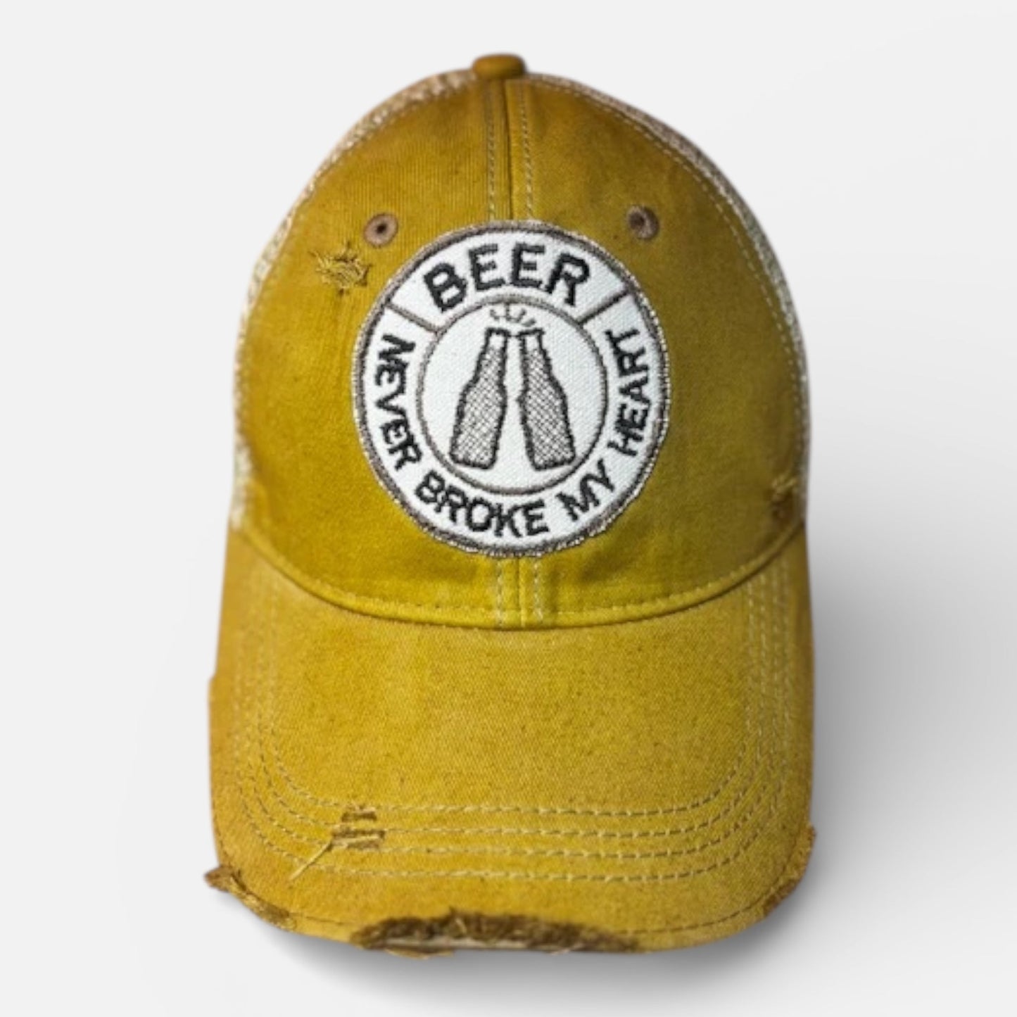 Beer Never Broke My Heart Hat Distressed Trucker Hat - Girls Trip Goods