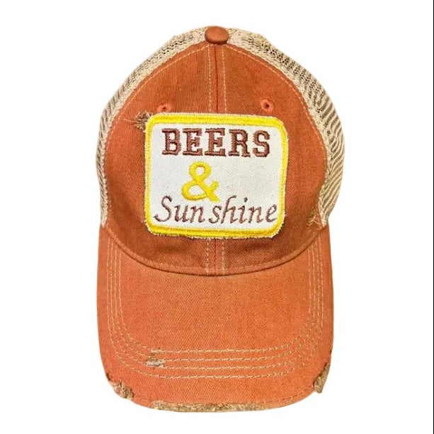 Beers & Sunshine Distressed Trucker Hat - Girls Trip Goods