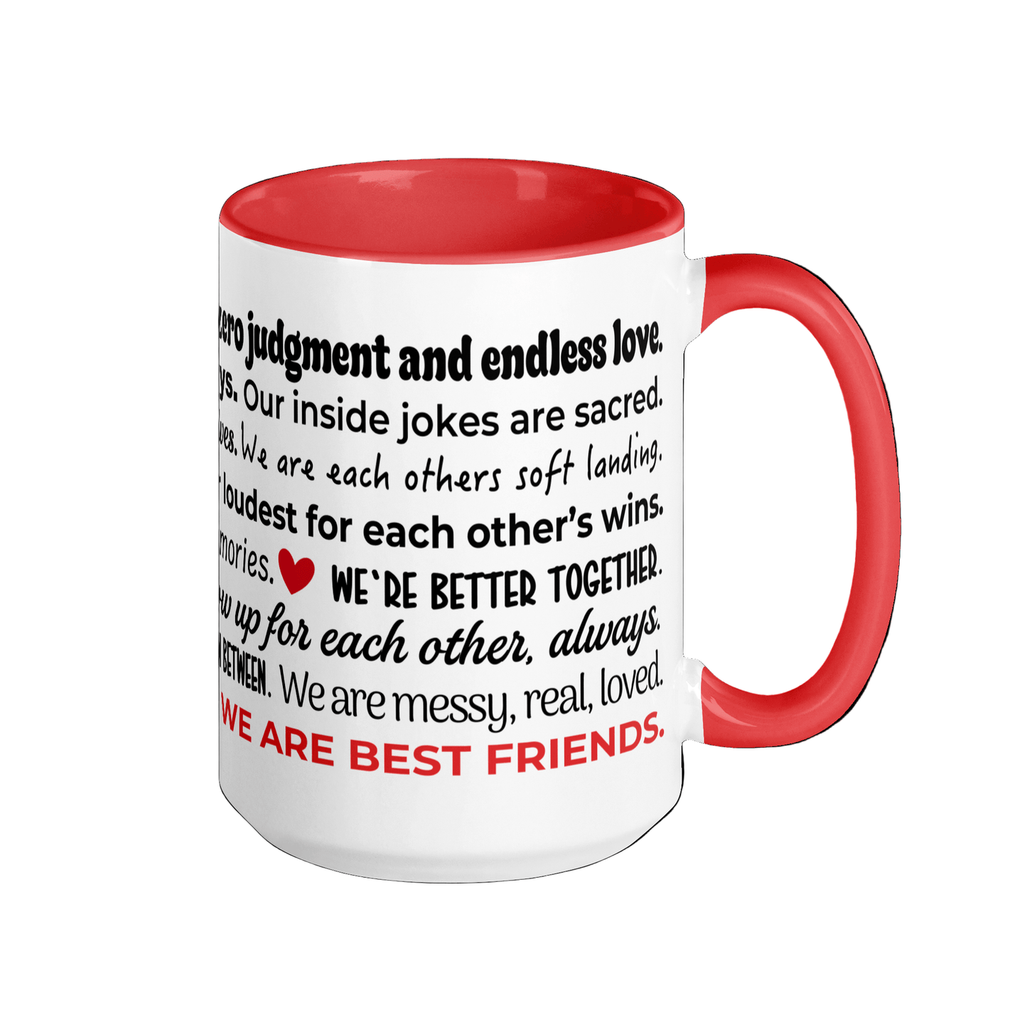 Best Friend Affirmations Mug – 15oz Red Friendship Quote Cup - Girls Trip Goods