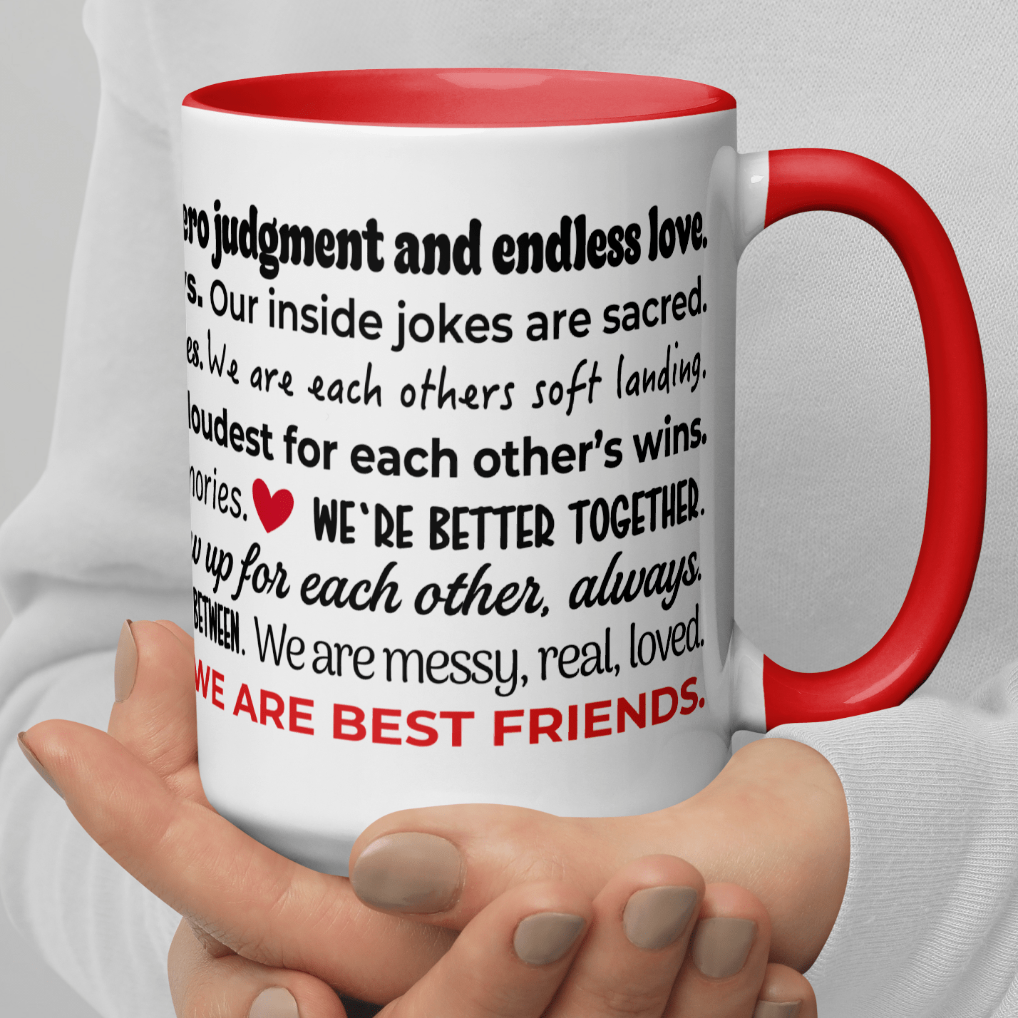 Best Friend Affirmations Mug – 15oz Red Friendship Quote Cup - Girls Trip Goods