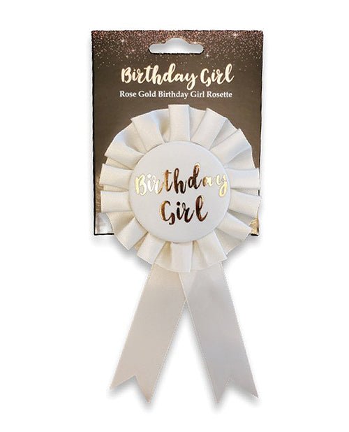 Birthday Girl Rosette – Cream Ribbon + Gold Metallic Script Badge - Girls Trip Goods