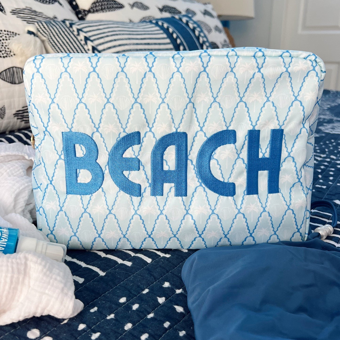 Blue Palms Beach Bag - XL Summer Tote | 11x5x8 Inches - Girls Trip Goods