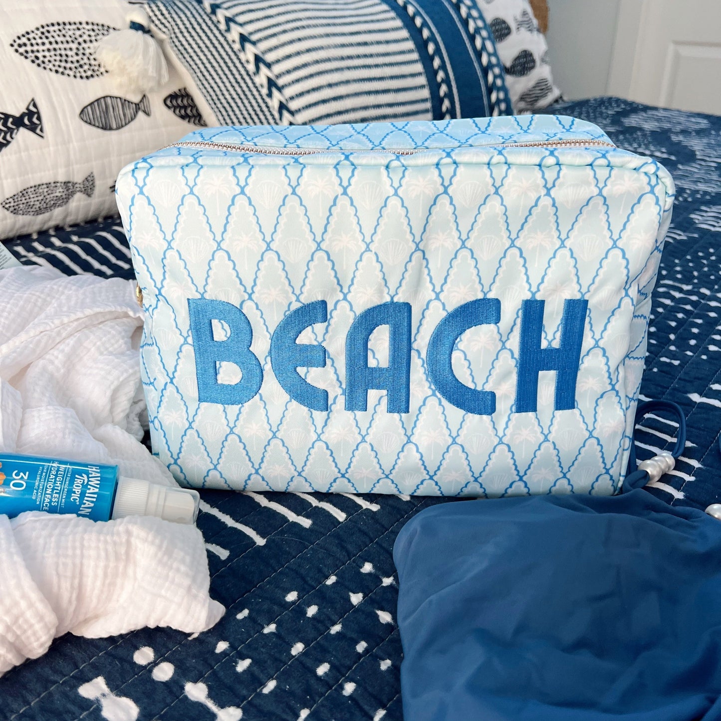 Blue Palms Beach Bag - XL Summer Tote | 11x5x8 Inches - Girls Trip Goods