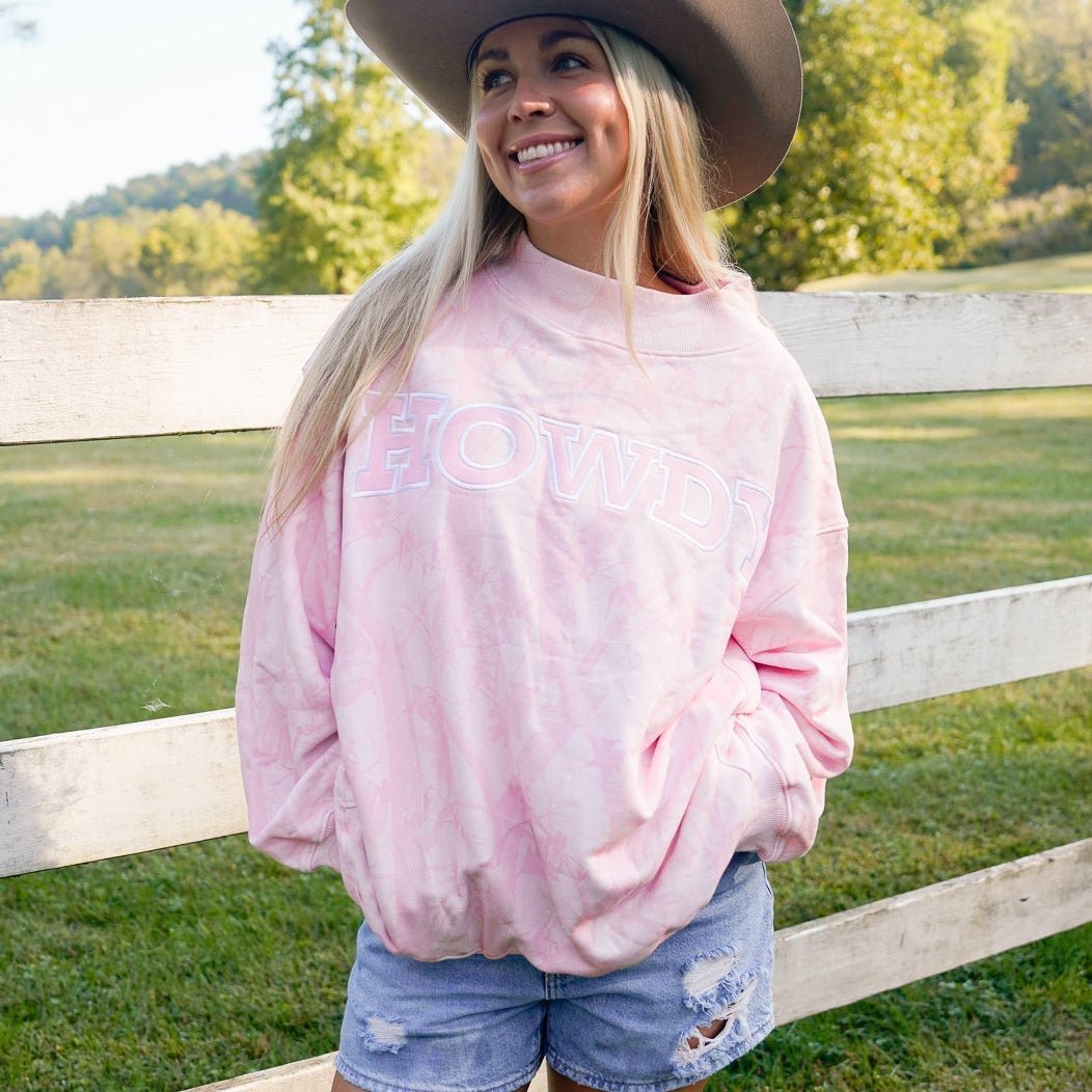 Camo Collection Howdy Oversized Crewneck Sweatshirt – French Terry Cotton (S/M–L/XL) - Girls Trip Goods