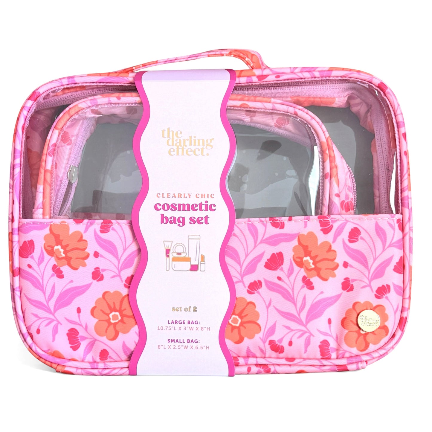 Clearly Chic Cosmetic Bag Set - Poppin' Petals Hot Pink - Girls Trip Goods