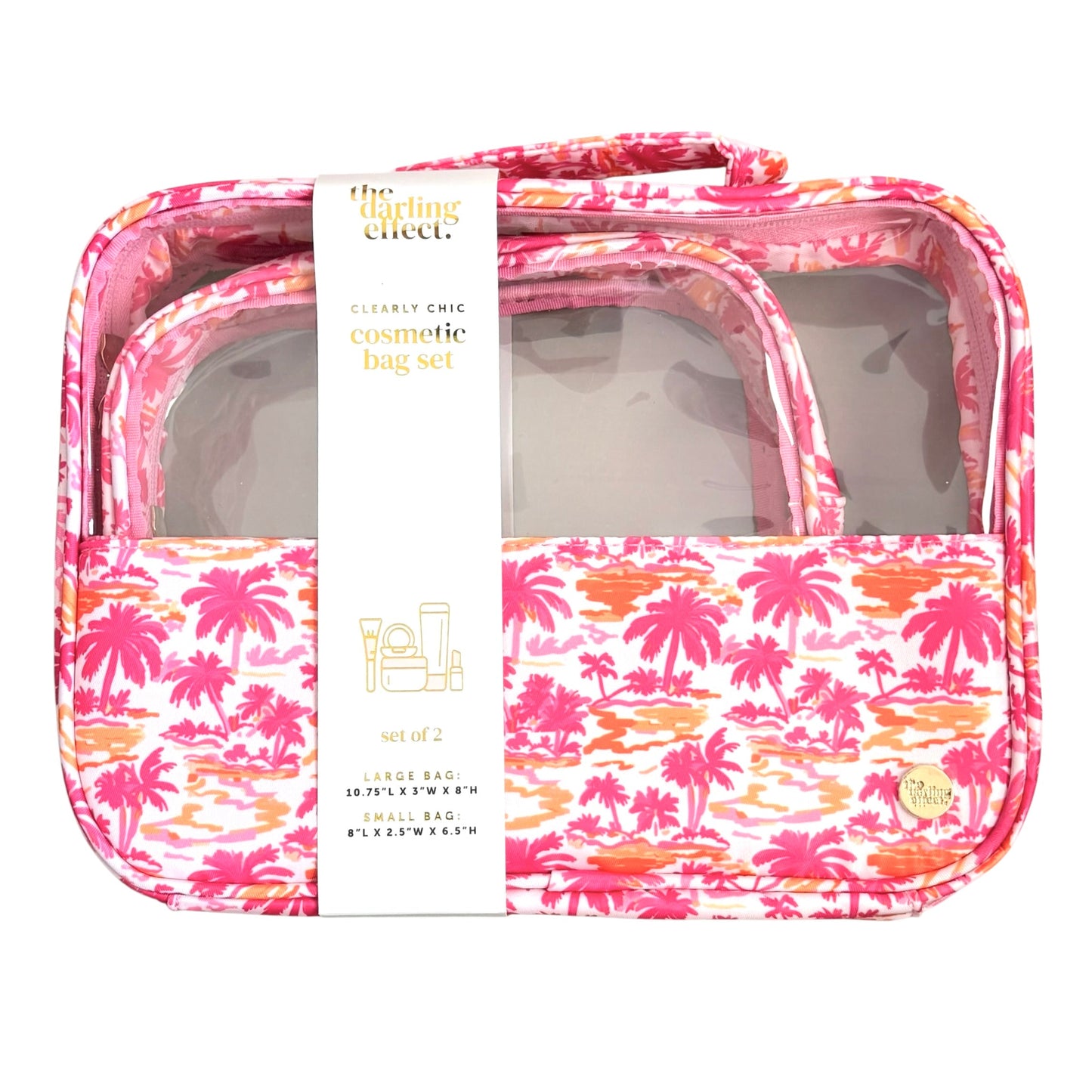 Clearly Chic Cosmetic Bag Set - Tropical Paradise Palm Trees - Girls Trip Goods