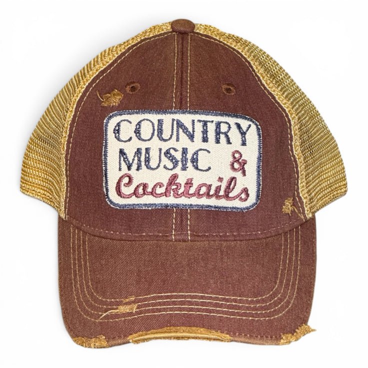 Country Music & Cocktails Hat - Distressed Snapback Trucker Cap - Girls Trip Goods