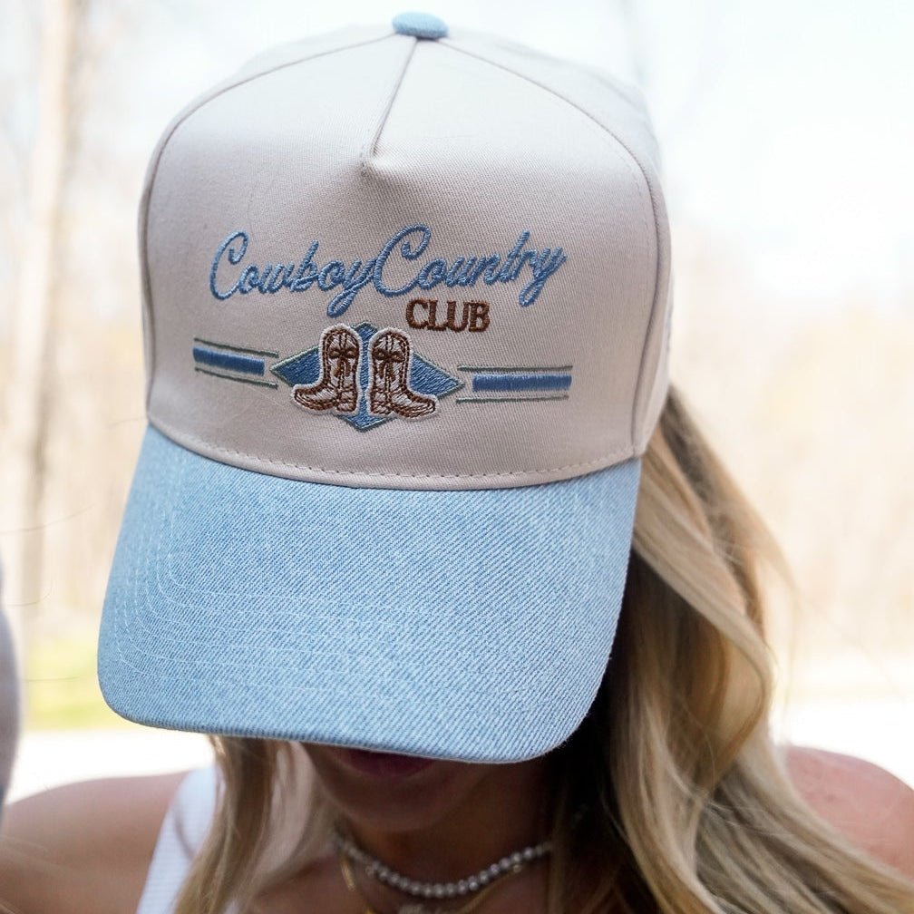 Cowboy Country Club - Denim Vintage Trucker Hat - Girls Trip Goods