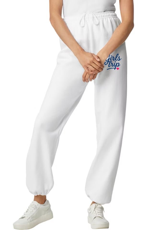 Cozy Logo White Sweatpants Joggers with Elastic Cuffs (S–2XL, No Pockets) - Girls Trip Goods