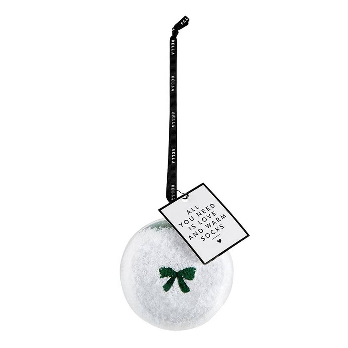 Cozy Socks Ornament – White with Green Bow - Girls Trip Goods