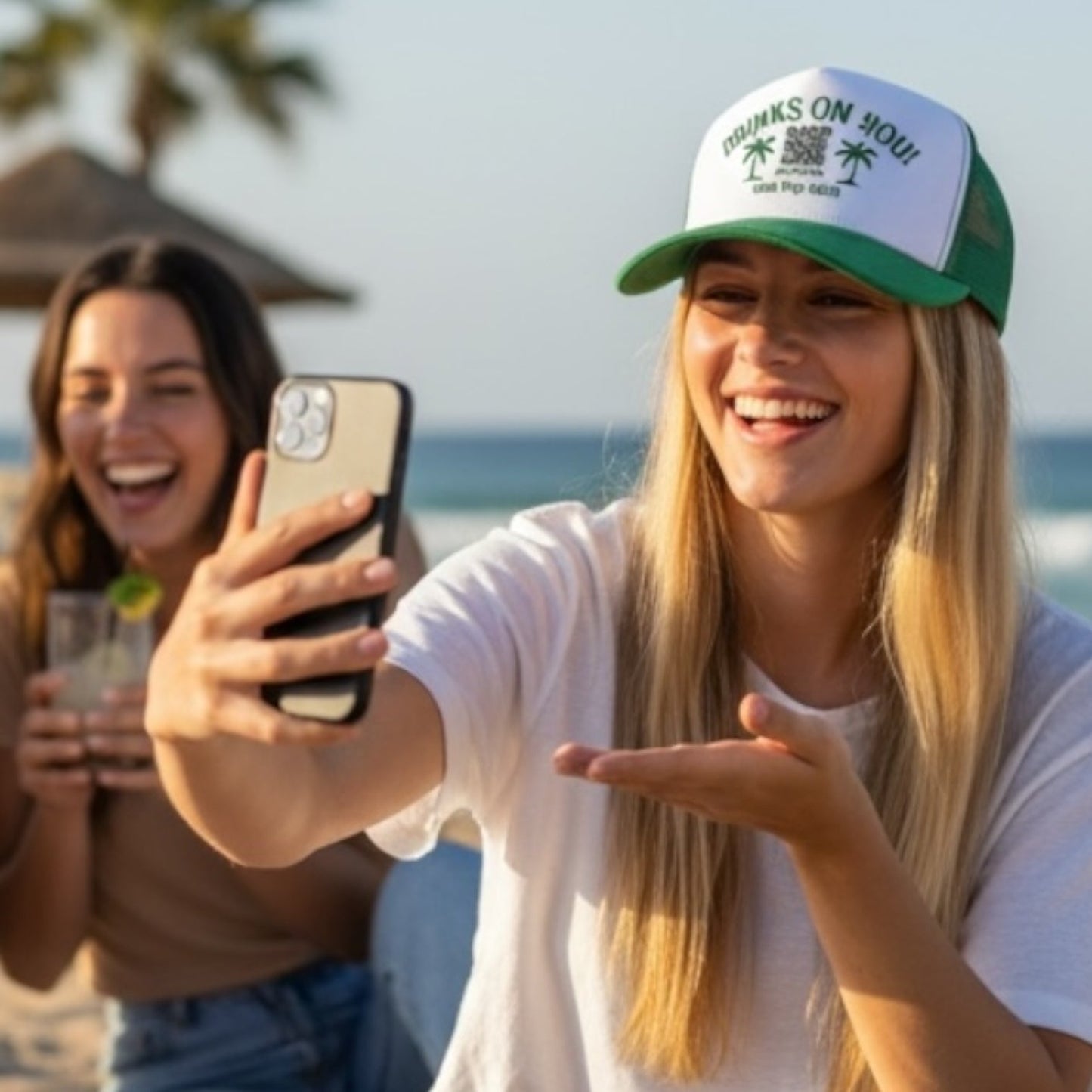 Drinks On You Trip Hat – QR Code Trucker Hat - Girls Trip Goods