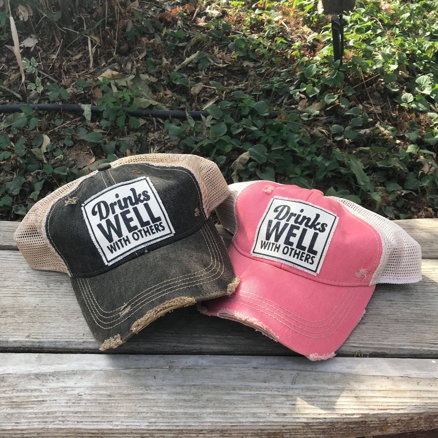 Drinks Well With Others Distressed Trucker Hat Baseball Cap - Girls Trip Goods