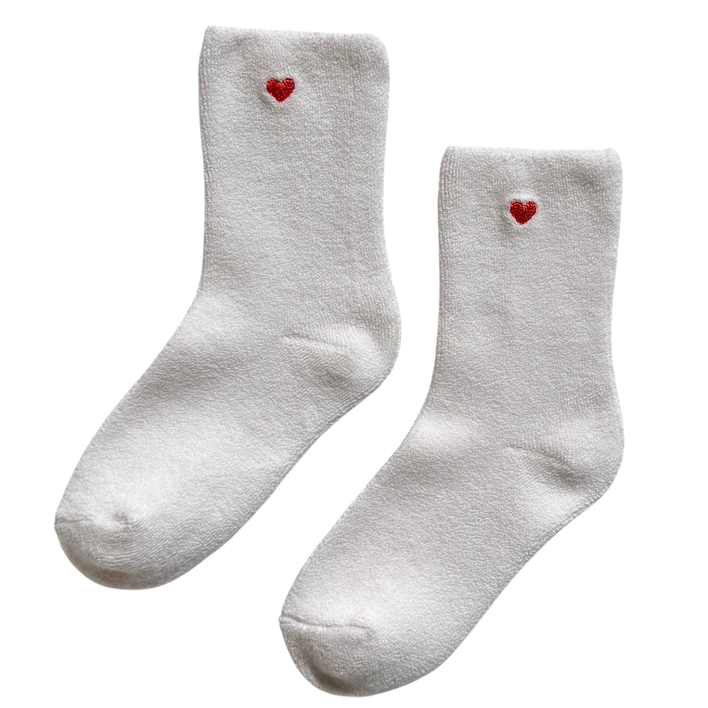 Embroidered Cloud Socks White + Heart - Fluffy Terry Cotton Cozy Socks Le Bon Shoppe - Girls Trip Goods