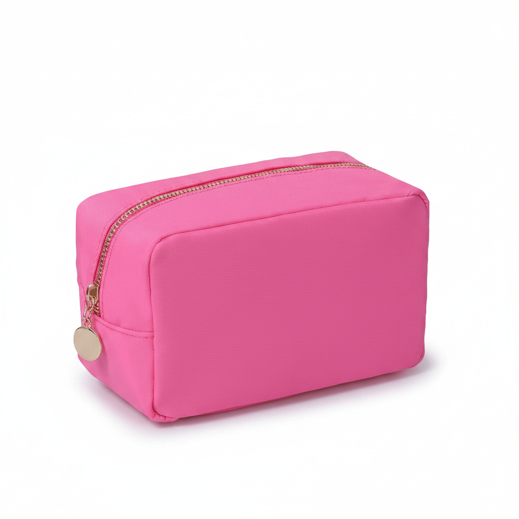Emma Round Zippered Nylon Cosmetic Pouch | Bubble Gum Pink Travel Bag - Girls Trip Goods