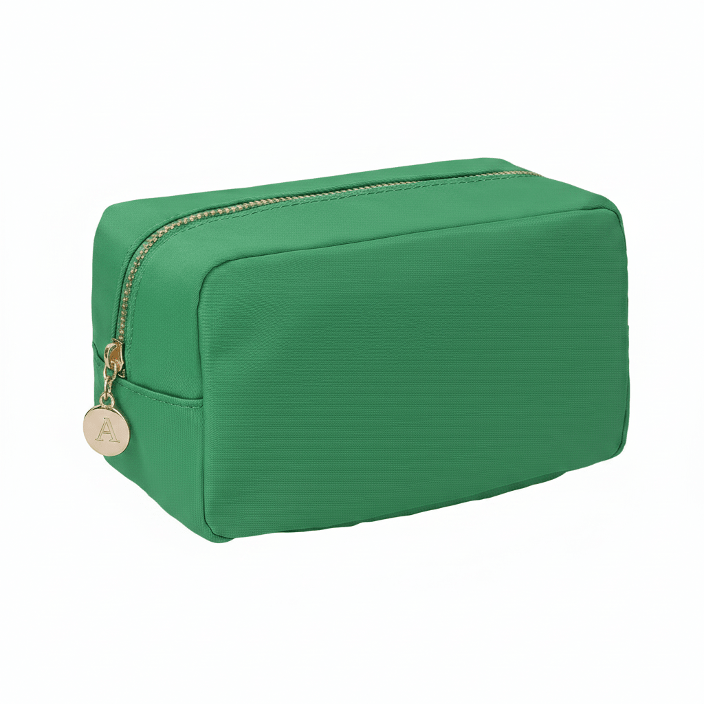 Emma Round Zippered Nylon Cosmetic Pouch | Kelly Green Travel Bag - Girls Trip Goods