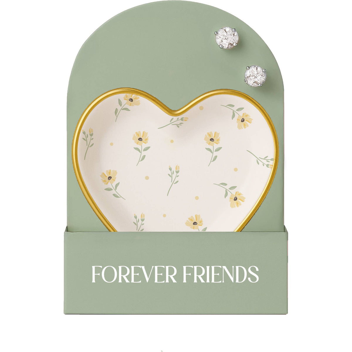 Forever Friends Trinket Dish & CZ Earring Gift Set | Petals of Love Collection - Girls Trip Goods