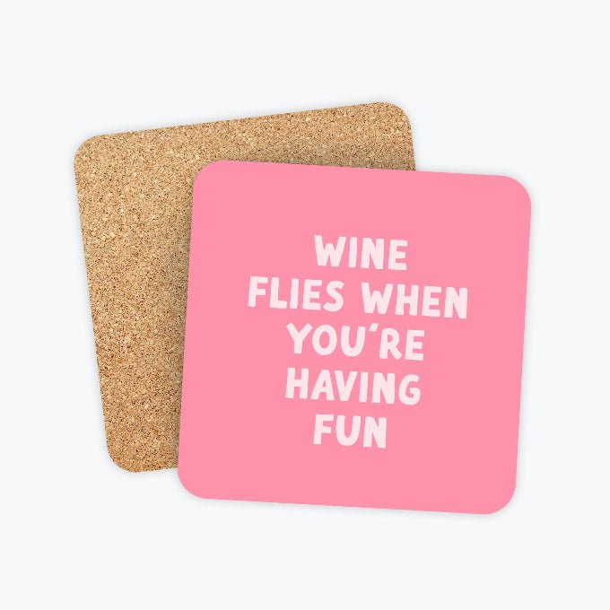 Funny Coaster – Wine Flies (Pink) | Drinking Party Coaster - Girls Trip Goods