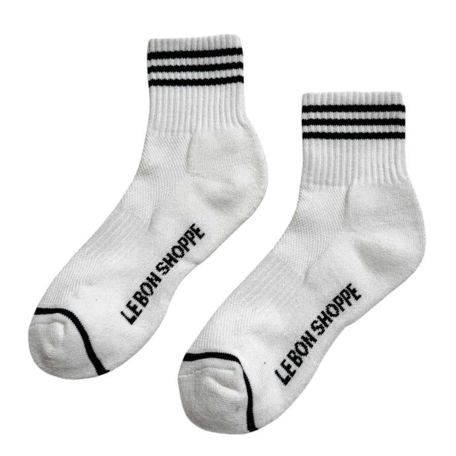 Girlfriend Socks White - Classic Crew Socks with Triple Stripe by Le Bon Shoppe - Girls Trip Goods