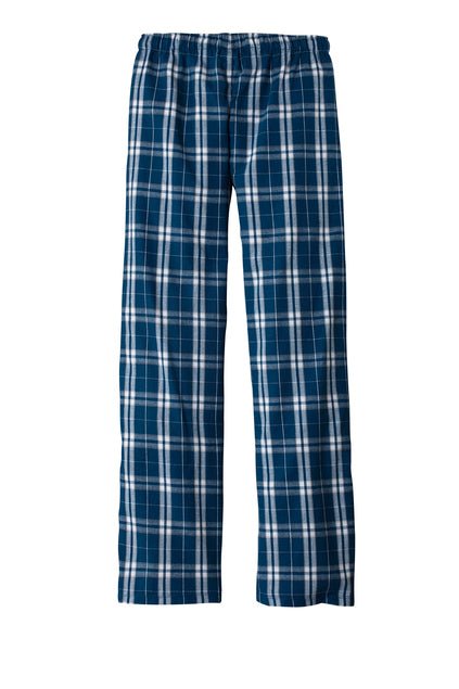 Girls Trip Goods Navy Blue Plaid Flannel Logo Pants - Comfy Lounge PJ Bottoms with Pockets (XS–4XL) - Girls Trip Goods