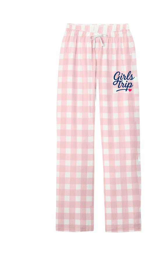 Girls Trip Goods Pink Plaid Flannel Logo Pants - Cozy Lounge PJ Bottoms with Pockets (XS–4XL) - Girls Trip Goods