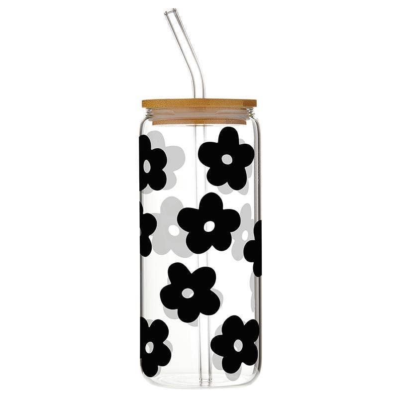 Glass Cold Brew Tumbler – Black Flowers - Girls Trip Goods