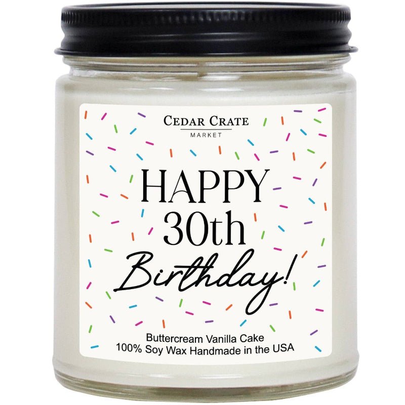 Happy 30th Birthday Soy Jar Candle | Buttercream Vanilla Cake Scent | 9 oz - Girls Trip Goods