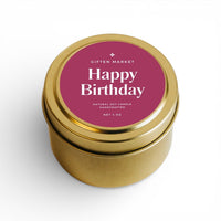 Happy Birthday Soy Candle - 4oz Gold Travel Tin Gift - Grapefruit Mango - Girls Trip Goods