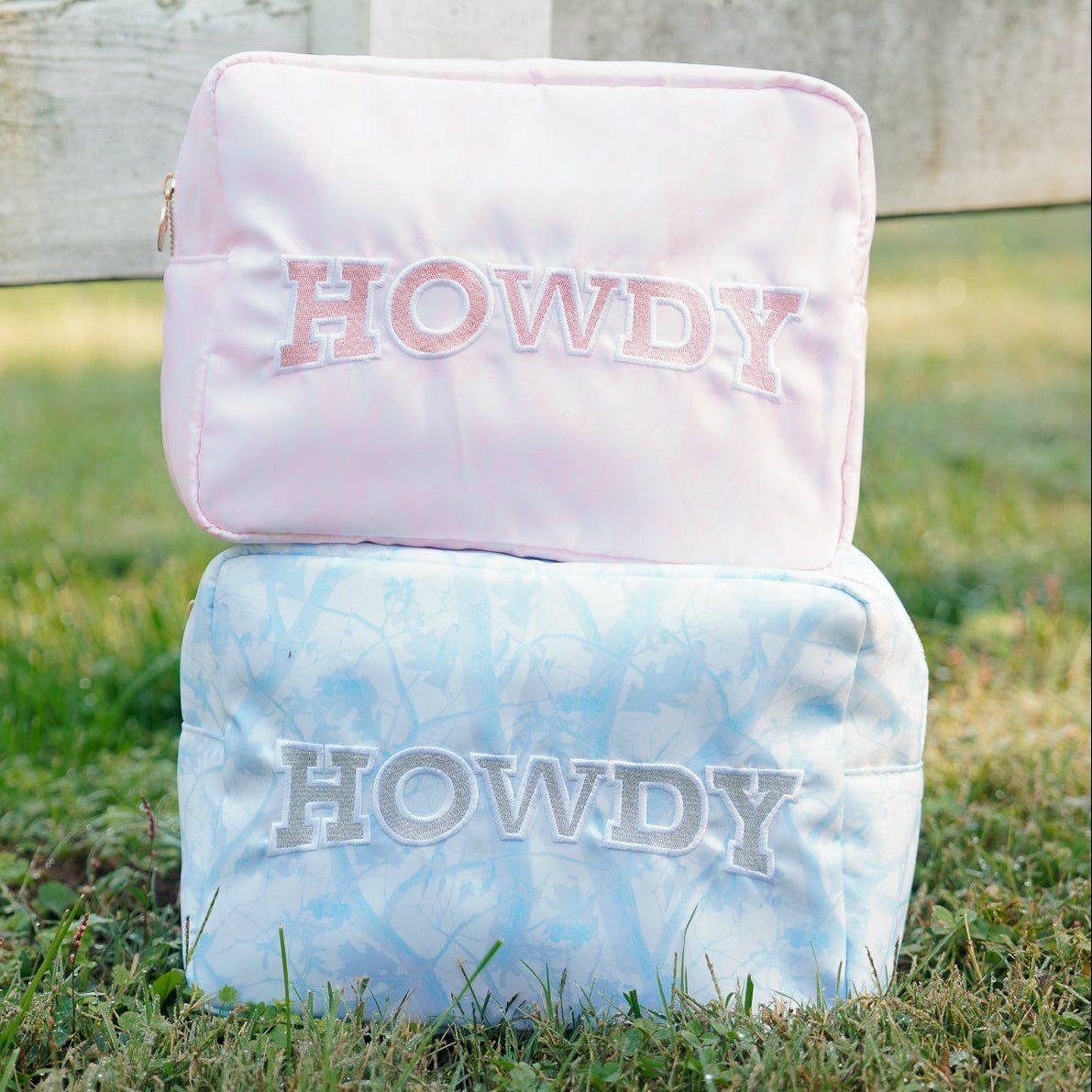 Howdy XL Travel Bag – Pink Camo or Blue Camo (11" x 5" x 8") - Girls Trip Goods