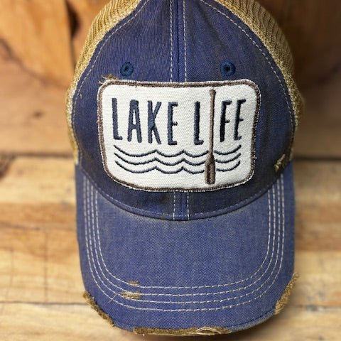 Lake Life Distressed Mesh Snapback Hat - Handmade - Girls Trip Goods