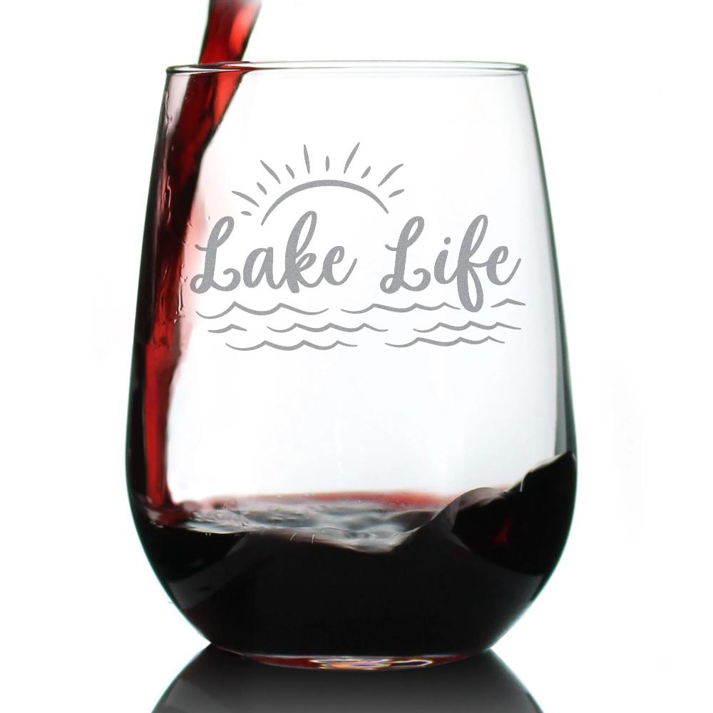 Lake Life Sunset Stemless Wine Glass - 17 Ounce - Girls Trip Souvenir Gift - Girls Trip Goods