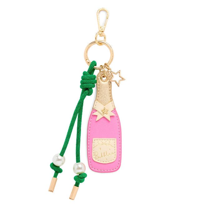 Oversized Pink Champagne Bottle Bag Charm & Key Ring | Faux Pearl Celebration Accessory - Girls Trip Goods