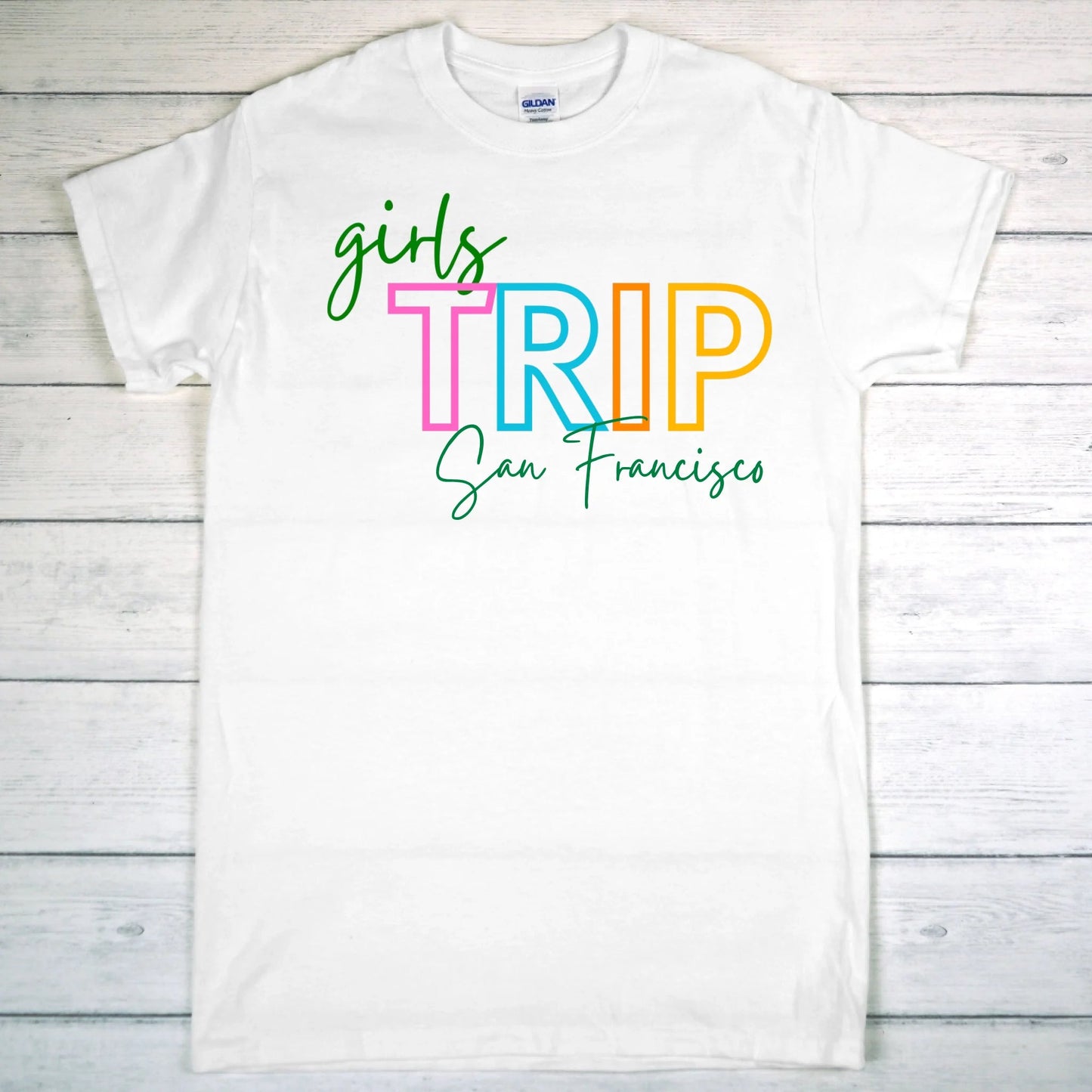 Personalized Colorful Block Tee Girls Trip Shirt, Custom Location / Year - Girls Trip Goods