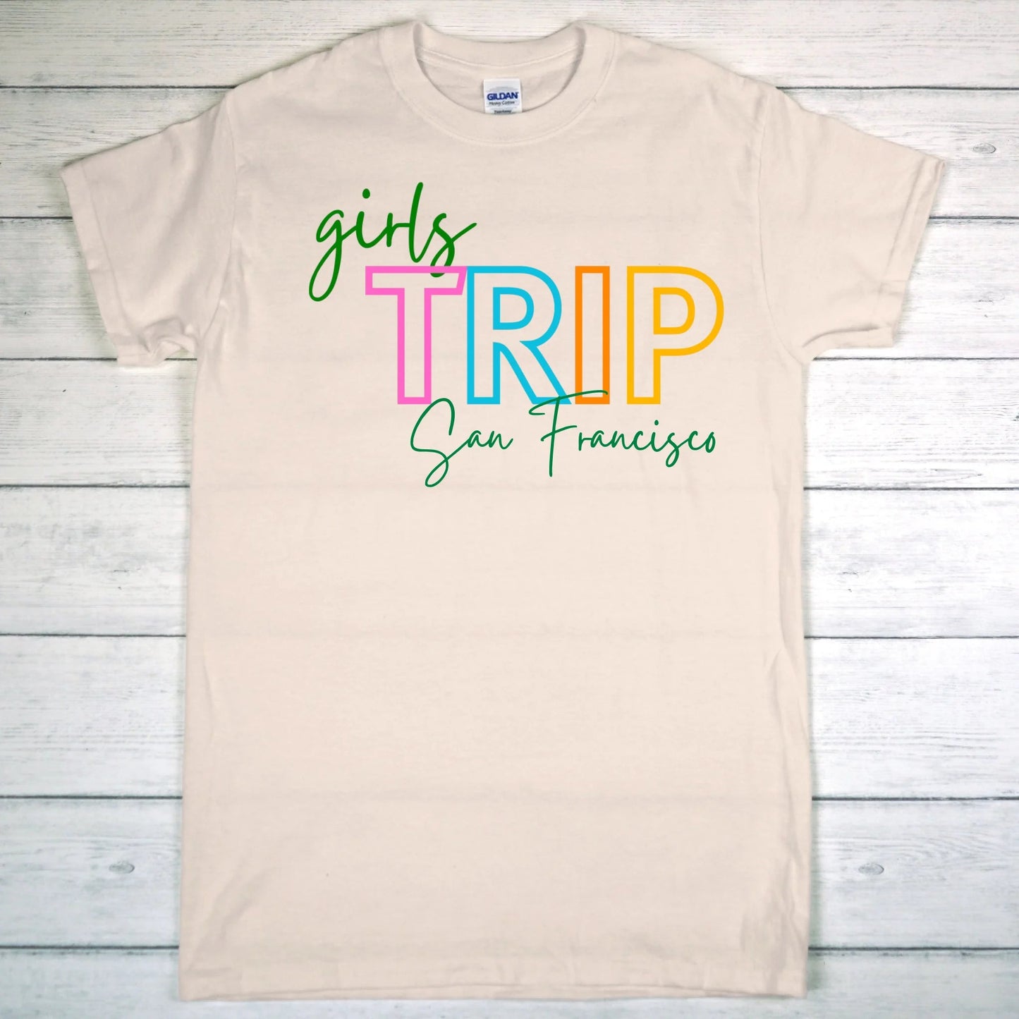 Personalized Colorful Block Tee Girls Trip Shirt, Custom Location / Year - Girls Trip Goods