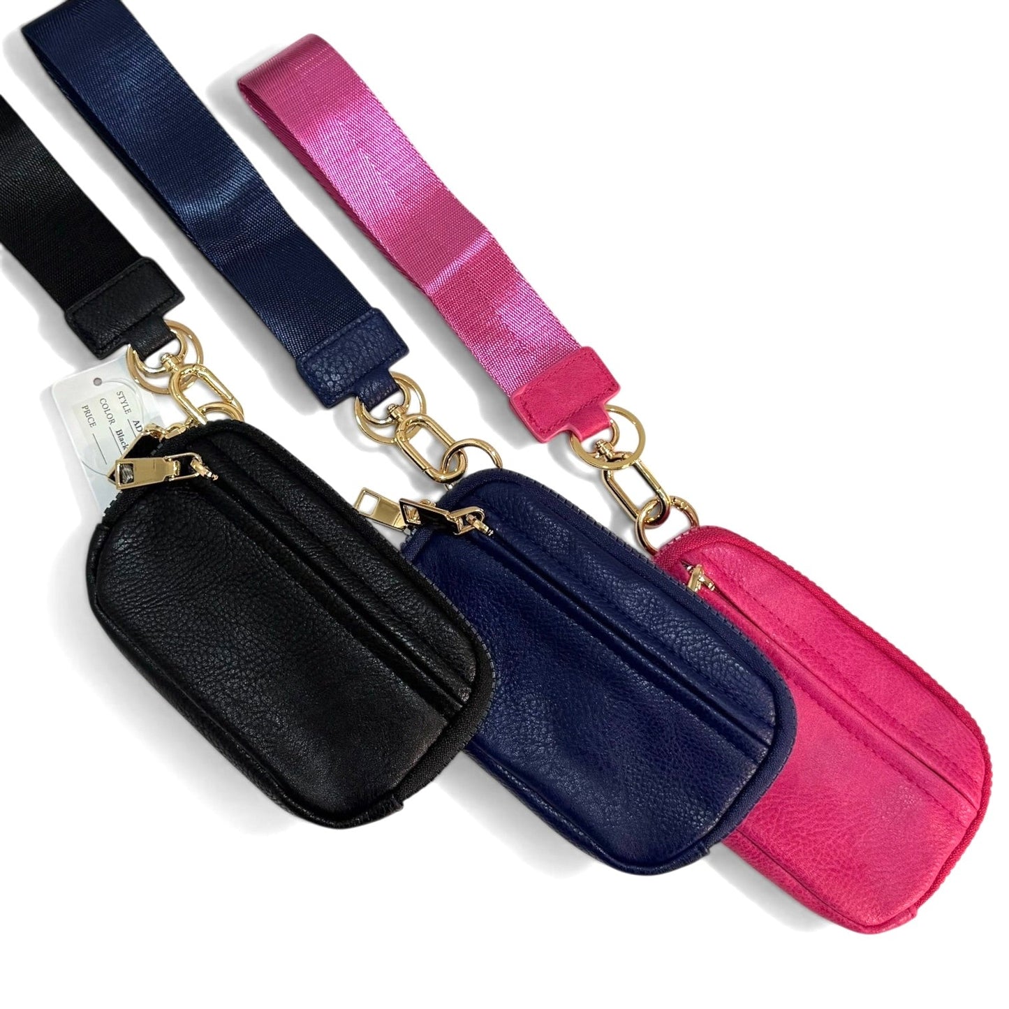 Pink Zip Wallet with ID Window & Wrist Strap I Black, Navy Blue, Pink - Girls Trip Goods