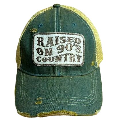 Raised on '90s Country Distressed Trucker Hat | Vintage Snapback Cap - Girls Trip Goods
