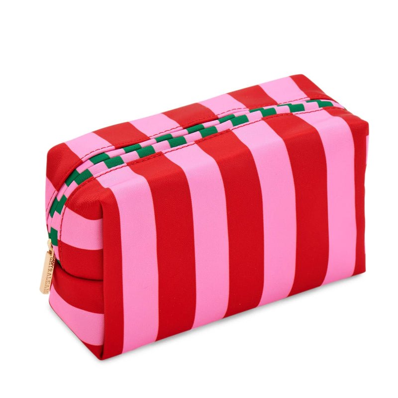 Red Stripe Small Boxy Zip Pouch | Holiday Travel Cosmetic Bag - Girls Trip Goods