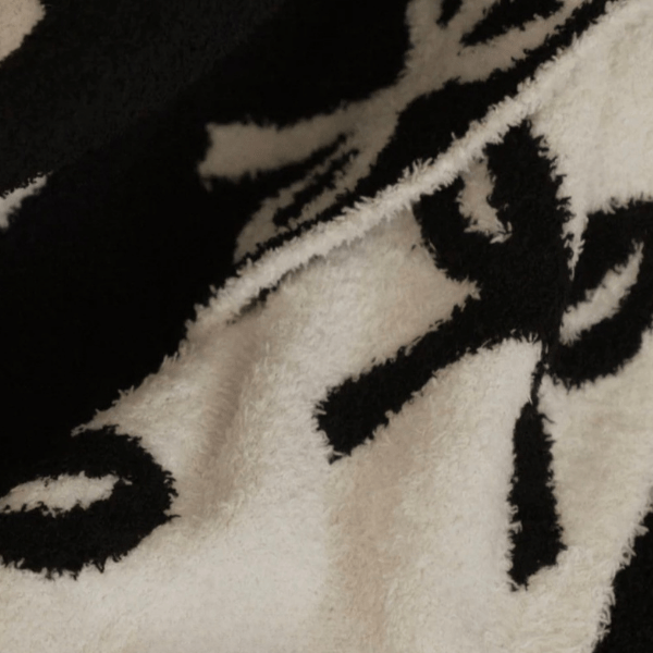 Reversible Bow Print Throw Blanket – Black & Cream (50" x 59.84") - Girls Trip Goods