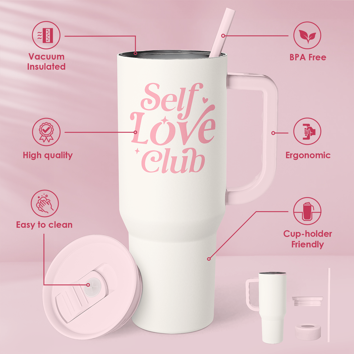 Self Love Club 40oz Tumbler with Handle - Girls Trip Goods