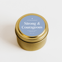 Strong & Courageous Soy Candle - 4oz Gold Travel Tin - Clean Linen Scent - Girls Trip Goods