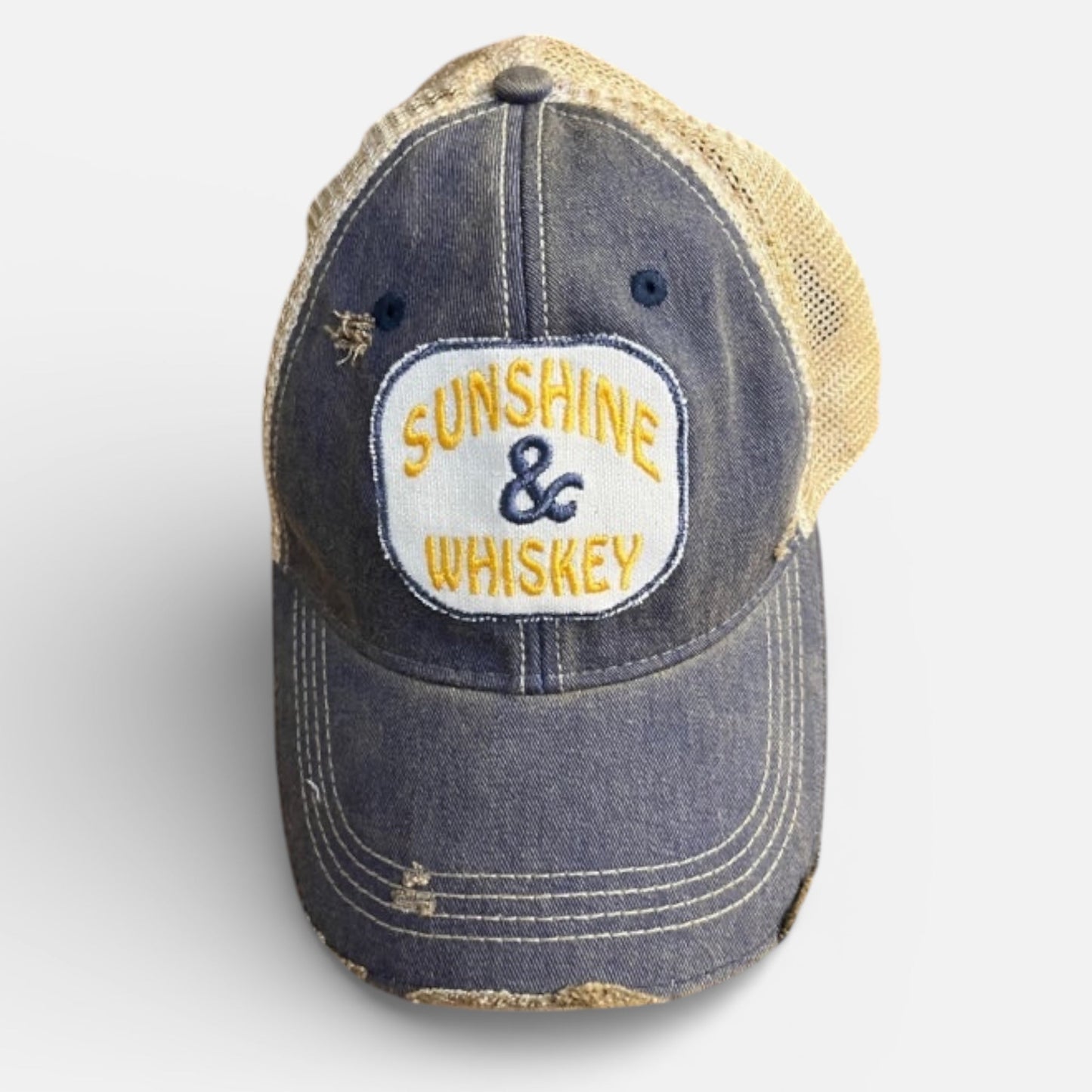 Sunshine & Whiskey Distressed Trucker Hat - Girls Trip Goods