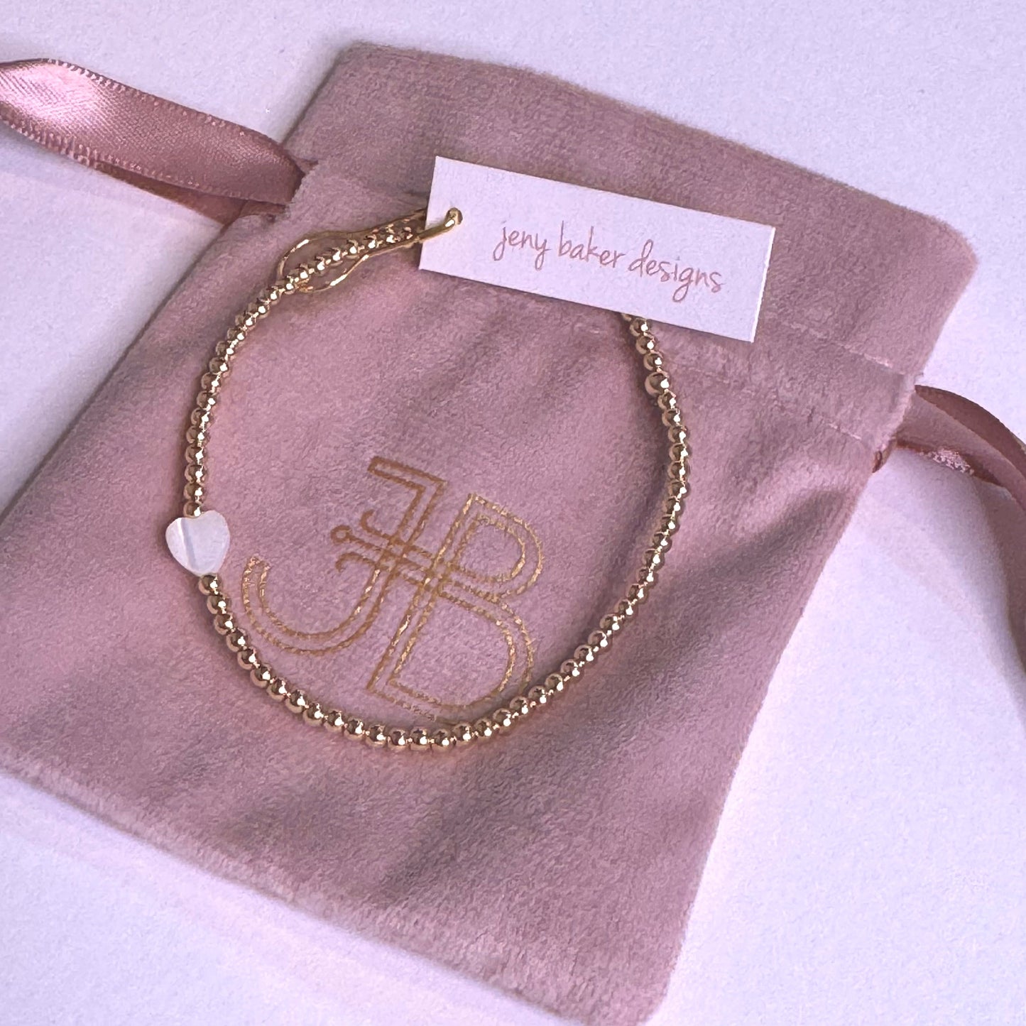 Sweetheart Gold Bead Bracelet - 14k Gold Filled with Mother of Pearl Heart - Girls Trip Goods