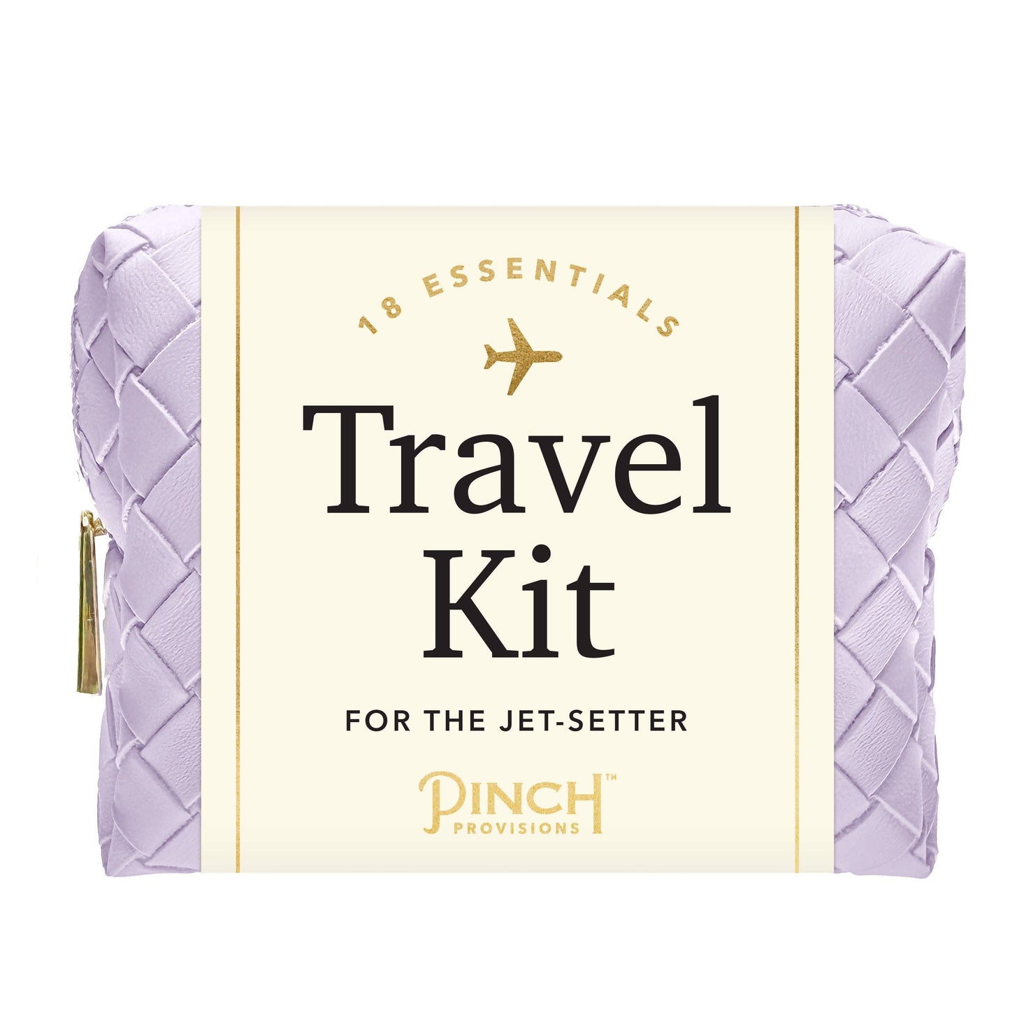 Travel Essentials Kit Lavender - 18 - Piece Woven Vegan Leather Pouch - Girls Trip Goods